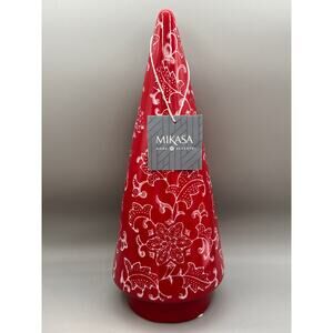 Mikasa 12 in. Red Floral Daisy Chinoiserie Ceramic Christmas Tree Figure